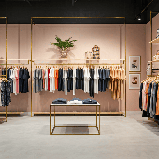 Modern custom apparel showroom with vibrant designs